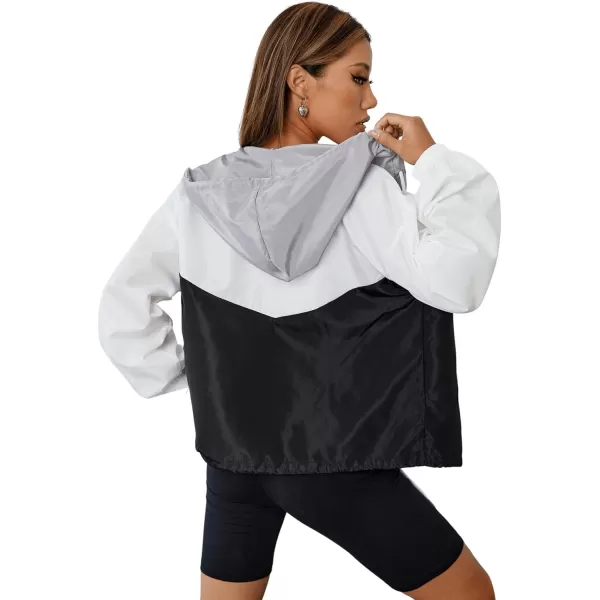 SweatyRocks Women's Lightweight Windbreaker Patchwork Zipper Sport Jacket Coat Outerwear