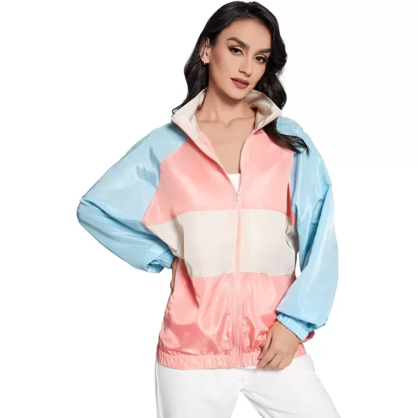SweatyRocks Women's Lightweight Windbreaker Patchwork Zipper Sport Jacket Coat Outerwear