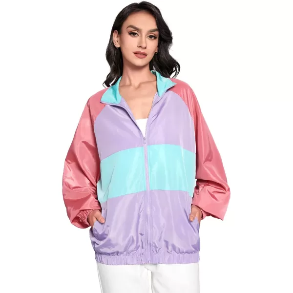 SweatyRocks Women's Lightweight Windbreaker Patchwork Zipper Sport Jacket Coat Outerwear