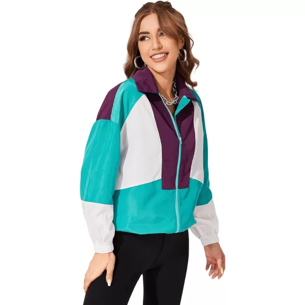 SweatyRocks Women's Lightweight Windbreaker Patchwork Zipper Sport Jacket Coat Outerwear