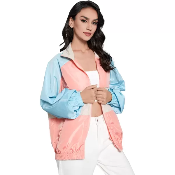 SweatyRocks Women's Lightweight Windbreaker Patchwork Zipper Sport Jacket Coat Outerwear