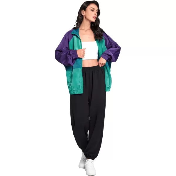 SweatyRocks Women's Lightweight Windbreaker Patchwork Zipper Sport Jacket Coat Outerwear