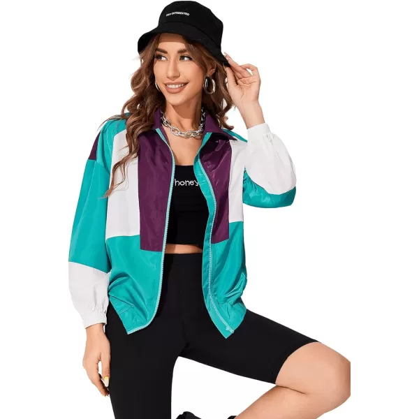 SweatyRocks Women's Lightweight Windbreaker Patchwork Zipper Sport Jacket Coat Outerwear
