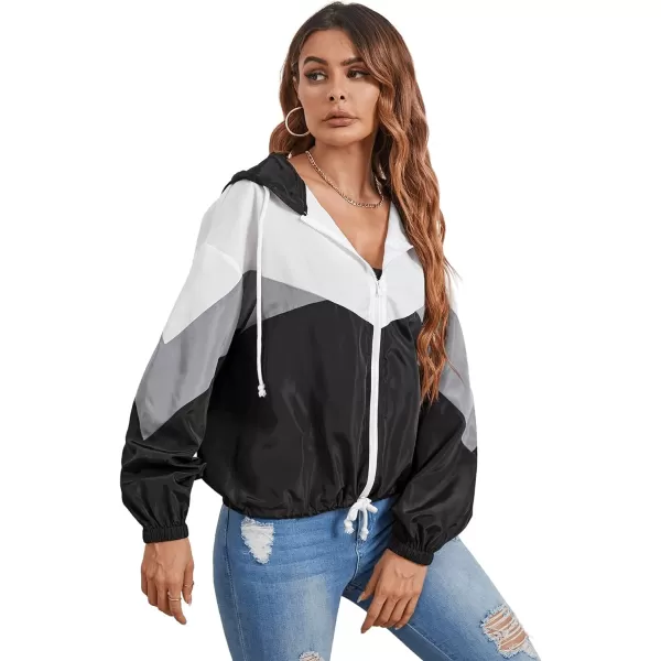 SweatyRocks Women's Lightweight Windbreaker Patchwork Zipper Sport Jacket Coat Outerwear