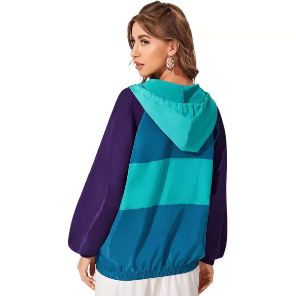 SweatyRocks Women's Lightweight Windbreaker Patchwork Zipper Sport Jacket Coat Outerwear