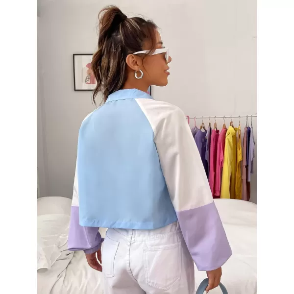 SweatyRocks Women's Lightweight Windbreaker Patchwork Zipper Sport Jacket Coat Outerwear