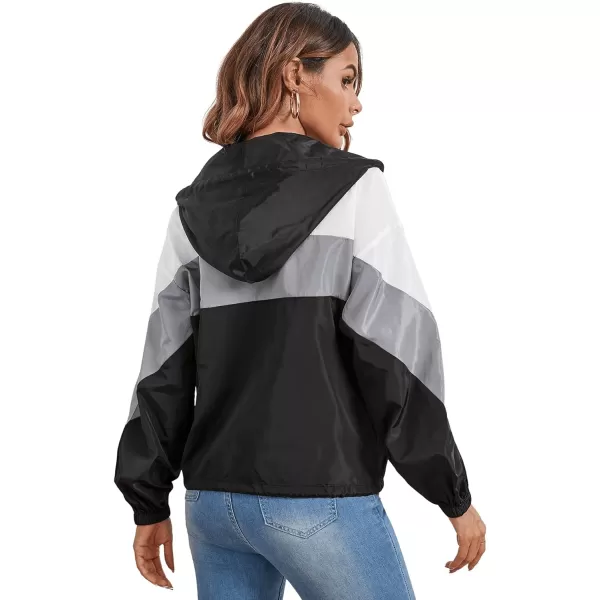 SweatyRocks Women's Lightweight Windbreaker Patchwork Zipper Sport Jacket Coat Outerwear