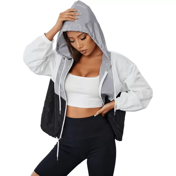 SweatyRocks Women's Lightweight Windbreaker Patchwork Zipper Sport Jacket Coat Outerwear