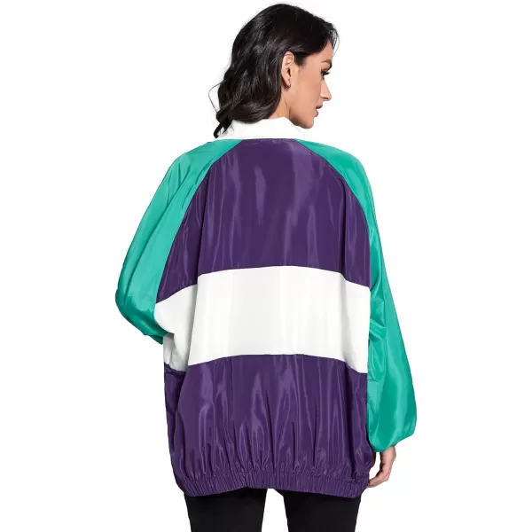 SweatyRocks Women's Lightweight Windbreaker Patchwork Zipper Sport Jacket Coat Outerwear