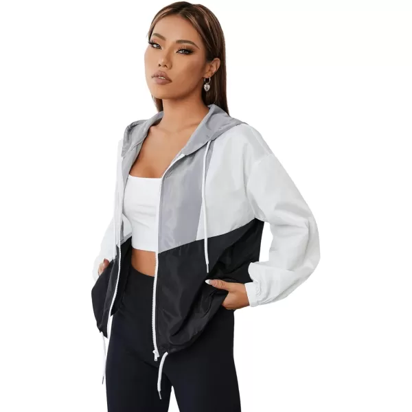 SweatyRocks Women's Lightweight Windbreaker Patchwork Zipper Sport Jacket Coat Outerwear