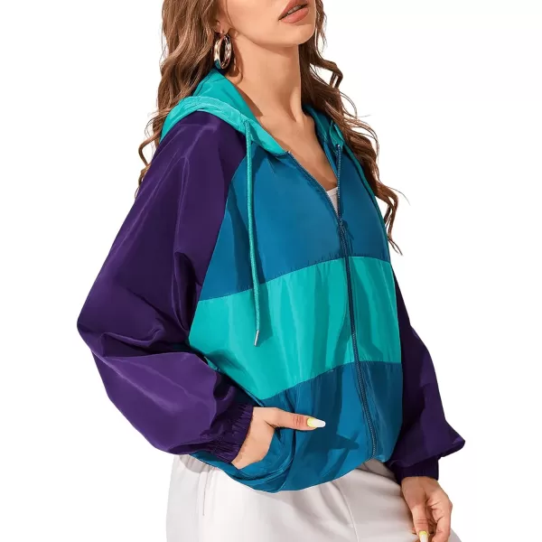 SweatyRocks Women's Lightweight Windbreaker Patchwork Zipper Sport Jacket Coat Outerwear