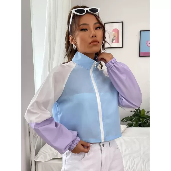 SweatyRocks Women's Lightweight Windbreaker Patchwork Zipper Sport Jacket Coat Outerwear