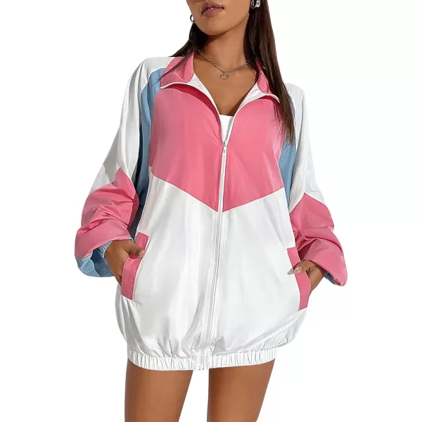 SweatyRocks Women's Lightweight Windbreaker Patchwork Zipper Sport Jacket Coat Outerwear