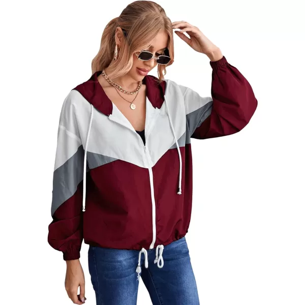 SweatyRocks Women's Lightweight Windbreaker Patchwork Zipper Sport Jacket Coat Outerwear