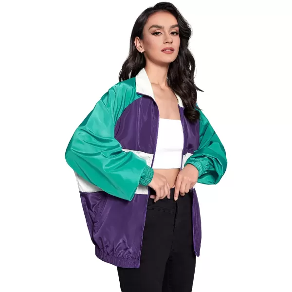 SweatyRocks Women's Lightweight Windbreaker Patchwork Zipper Sport Jacket Coat Outerwear