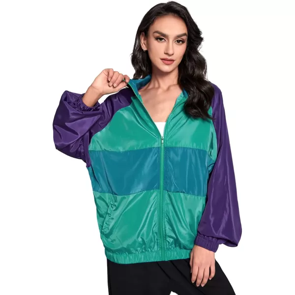 SweatyRocks Women's Lightweight Windbreaker Patchwork Zipper Sport Jacket Coat Outerwear