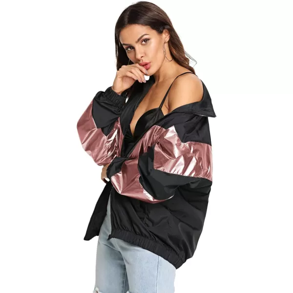 SweatyRocks Women's Lightweight Windbreaker Patchwork Zipper Sport Jacket Coat Outerwear