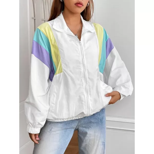 SweatyRocks Women's Lightweight Windbreaker Patchwork Zipper Sport Jacket Coat Outerwear