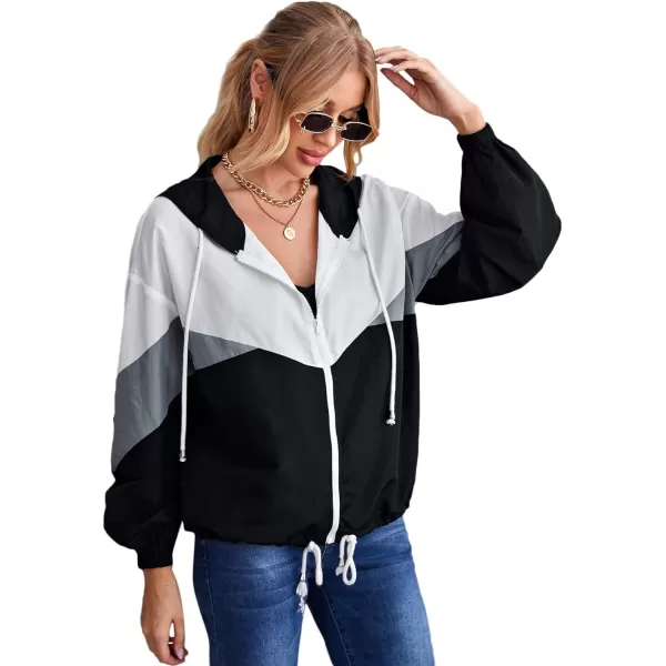 SweatyRocks Women's Lightweight Windbreaker Patchwork Zipper Sport Jacket Coat Outerwear
