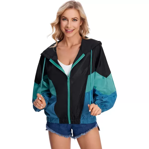 SweatyRocks Women's Lightweight Windbreaker Patchwork Zipper Sport Jacket Coat Outerwear