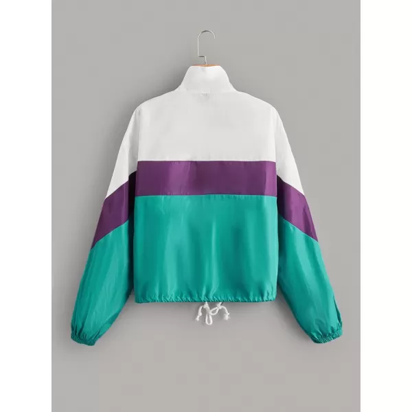SweatyRocks Women's Lightweight Windbreaker Patchwork Zipper Sport Jacket Coat Outerwear