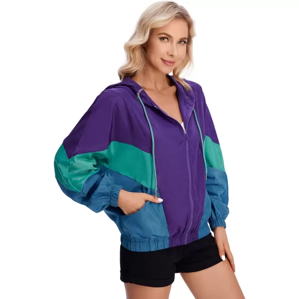 SweatyRocks Women's Lightweight Windbreaker Patchwork Zipper Sport Jacket Coat Outerwear