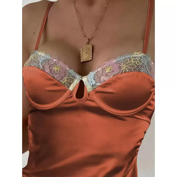 SweatyRocks Women's Lingerie Lace Trim Satin Silk Nightgown Sleepwear Dress