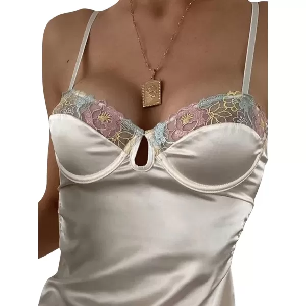 SweatyRocks Women's Lingerie Lace Trim Satin Silk Nightgown Sleepwear Dress