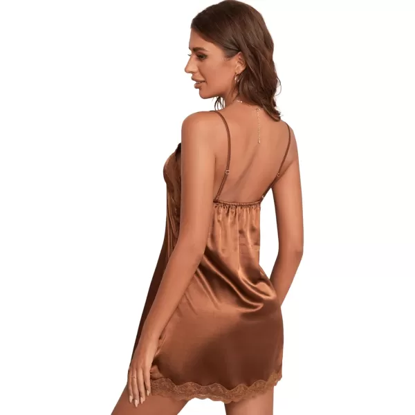SweatyRocks Women's Lingerie Lace Trim Satin Silk Nightgown Sleepwear Dress