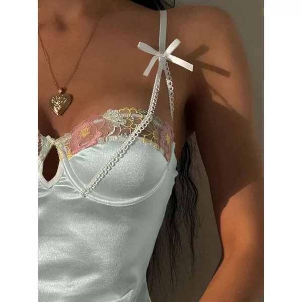 SweatyRocks Women's Lingerie Lace Trim Satin Silk Nightgown Sleepwear Dress