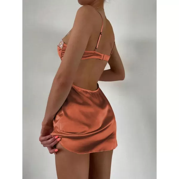 SweatyRocks Women's Lingerie Lace Trim Satin Silk Nightgown Sleepwear Dress