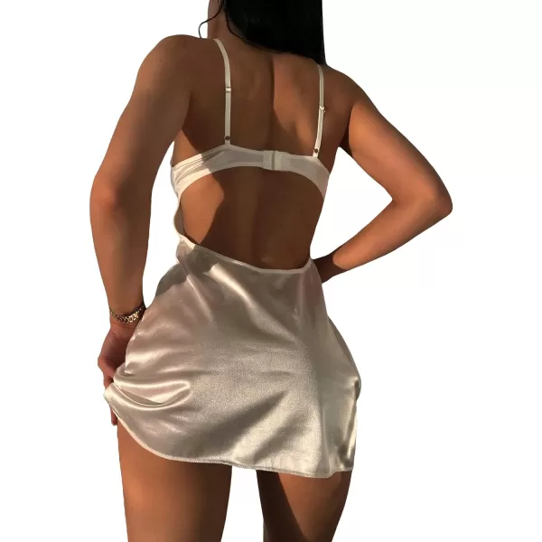 SweatyRocks Women's Lingerie Lace Trim Satin Silk Nightgown Sleepwear Dress