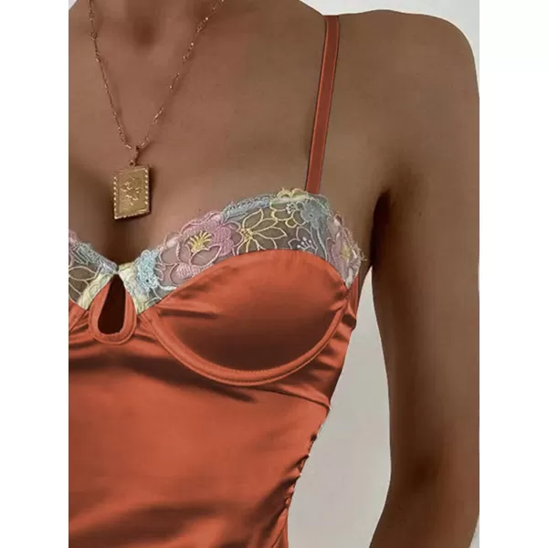 SweatyRocks Women's Lingerie Lace Trim Satin Silk Nightgown Sleepwear Dress