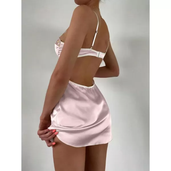 SweatyRocks Women's Lingerie Lace Trim Satin Silk Nightgown Sleepwear Dress
