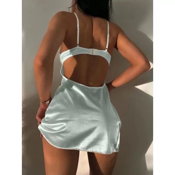 SweatyRocks Women's Lingerie Lace Trim Satin Silk Nightgown Sleepwear Dress