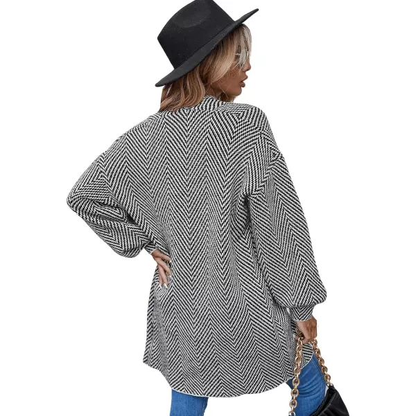 SweatyRocks Women's Long Lantern Sleeve Chevron Print Open Front Cardigan Sweater