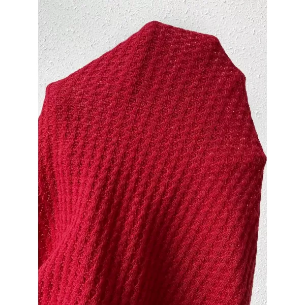 SweatyRocks Women's Long Lantern Sleeve V Neck Wrap Top Swiss Dots Slim Fit Knitted Blouse Shirt