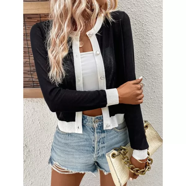 SweatyRocks Women's Long Sleeve Button Down Cardigans Lightweight Elegant Knit Cardigans Sweater Tops