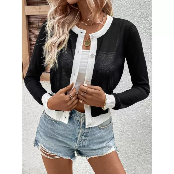SweatyRocks Women's Long Sleeve Button Down Cardigans Lightweight Elegant Knit Cardigans Sweater Tops