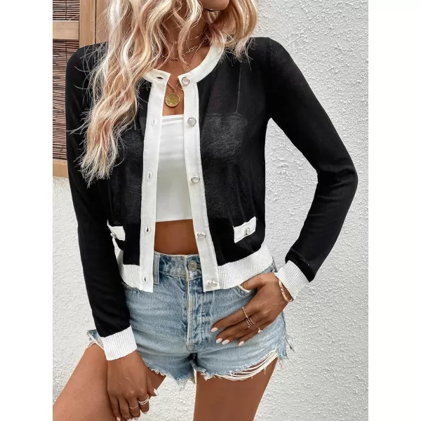 SweatyRocks Women's Long Sleeve Button Down Cardigans Lightweight Elegant Knit Cardigans Sweater Tops