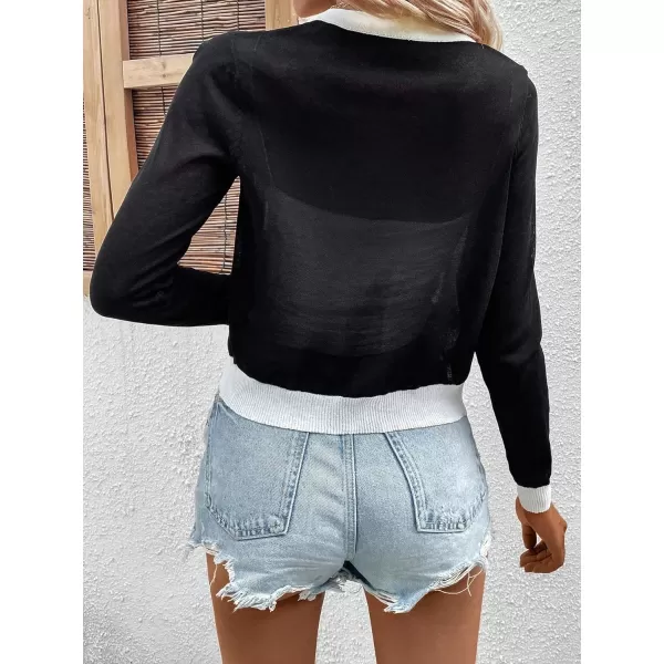 SweatyRocks Women's Long Sleeve Button Down Cardigans Lightweight Elegant Knit Cardigans Sweater Tops