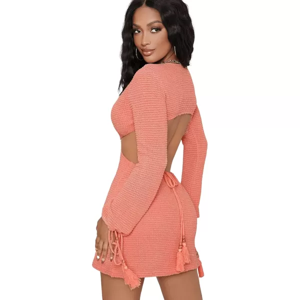 SweatyRocks Women's Long Sleeve Drawstring Cuff Cutout Ring Bodycon Mini Dress