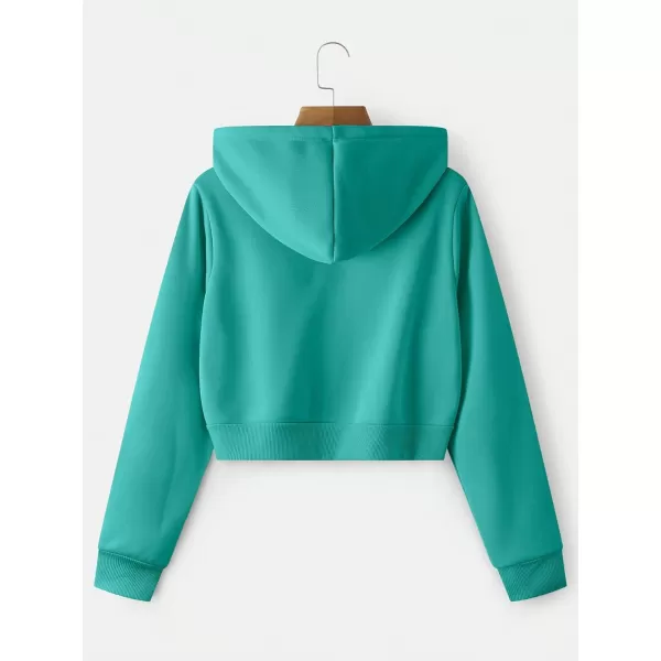 SweatyRocks Women's Long Sleeve Drawstring Full Zip Hooded Jacket Crop Sweatshirt