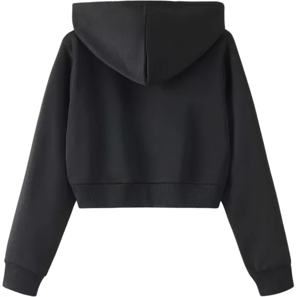 SweatyRocks Women's Long Sleeve Drawstring Full Zip Hooded Jacket Crop Sweatshirt