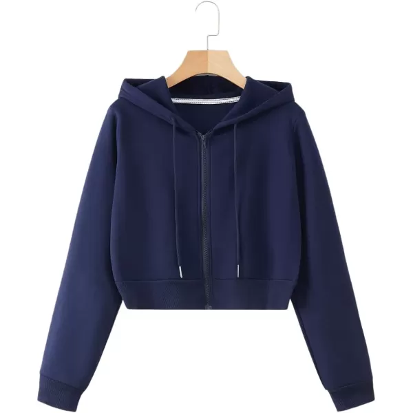 SweatyRocks Women's Long Sleeve Drawstring Full Zip Hooded Jacket Crop Sweatshirt