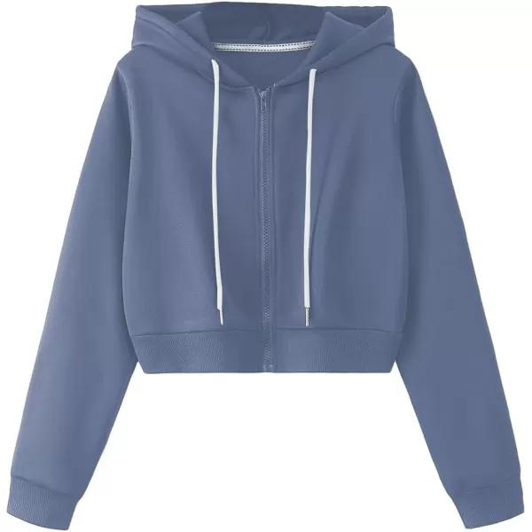 SweatyRocks Women's Long Sleeve Drawstring Full Zip Hooded Jacket Crop Sweatshirt