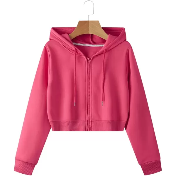 SweatyRocks Women's Long Sleeve Drawstring Full Zip Hooded Jacket Crop Sweatshirt