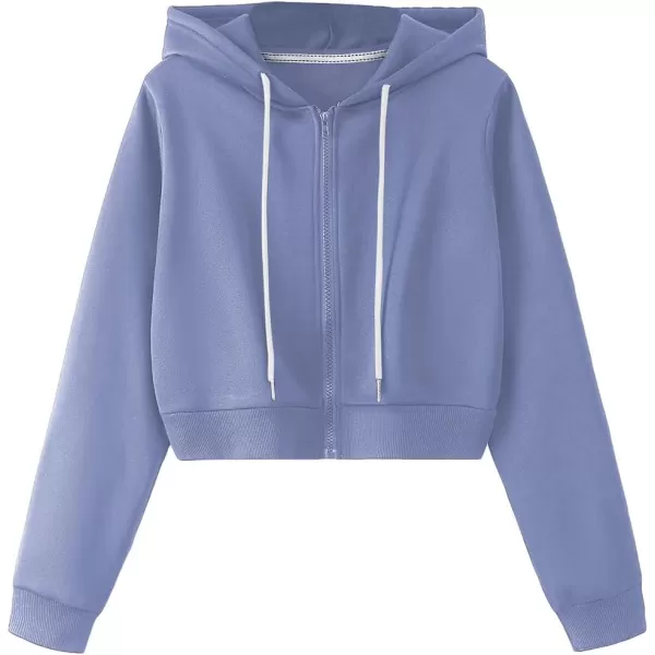 SweatyRocks Women's Long Sleeve Drawstring Full Zip Hooded Jacket Crop Sweatshirt