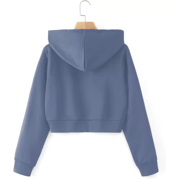 SweatyRocks Women's Long Sleeve Drawstring Full Zip Hooded Jacket Crop Sweatshirt