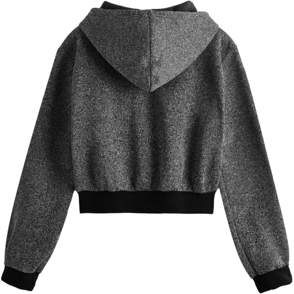 SweatyRocks Women's Long Sleeve Drawstring Full Zip Hooded Jacket Crop Sweatshirt